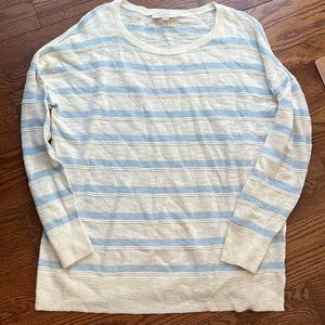 Loft  XL Light-blue-cream-striped-sweater-